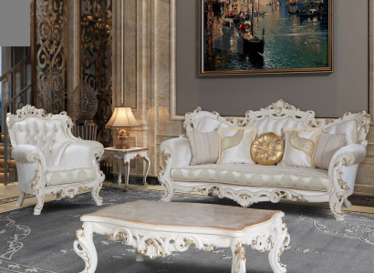 Chesterfield Sofa Upholstery Suite 3+1 Seat White Textile Three-seater Coffee table